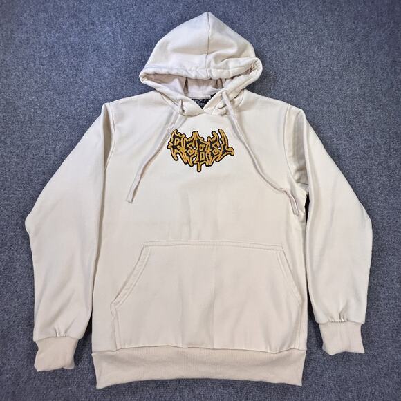 Rebel Vengeance Hoodie Mens‎ Large Beige Graphic Skull Punk Streetwear Pullover - Picture 4 of 11